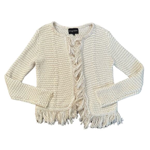 Etcetera cream & beige knit open-front cotton cardigan sweater size M - Picture 11 of 11